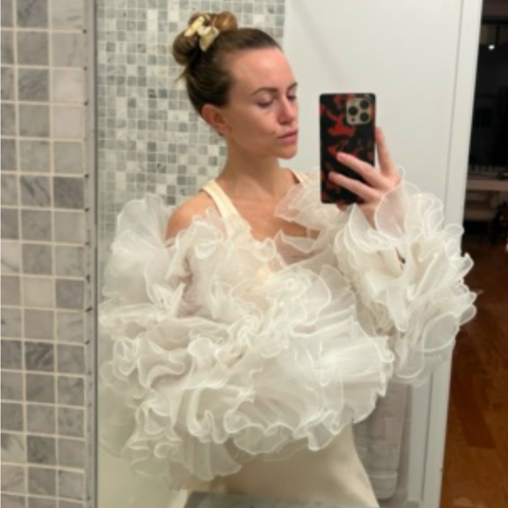 Elegant White Ruffled Women's Jacket